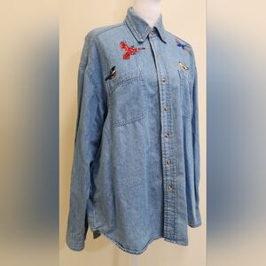 Vintage Natural Wonders Embroidered Birds Button-up Shirt Men's M